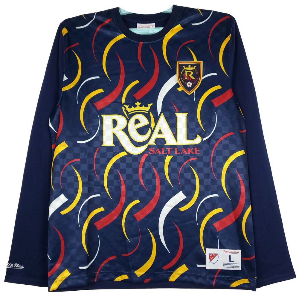 Real Salt Lake Mitchell & Ness MLS L Large Longsleeve Jersey Navy Red Yellow New